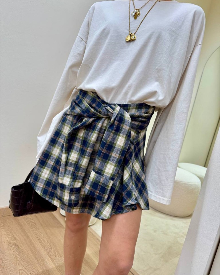 Minigonna con maniche check verde e blu HaveOne Shop Online Minigonna con maniche check verde e blu HaveOne