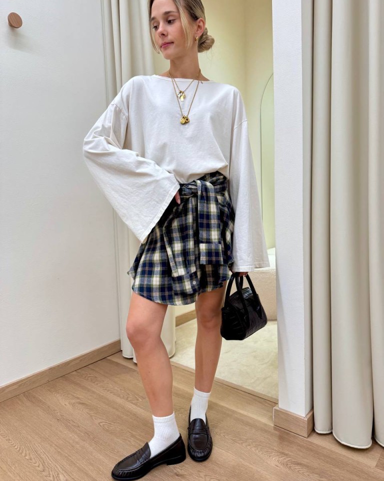 Minigonna con maniche check verde e blu HaveOne Shop Online Minigonna con maniche check verde e blu HaveOne