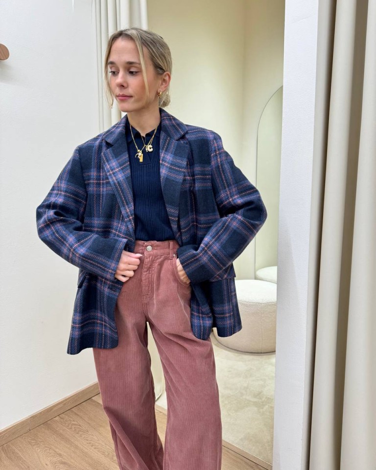 Giacca con lana check blu e rosa HaveOne Shop Online Giacca con lana check blu e rosa HaveOne