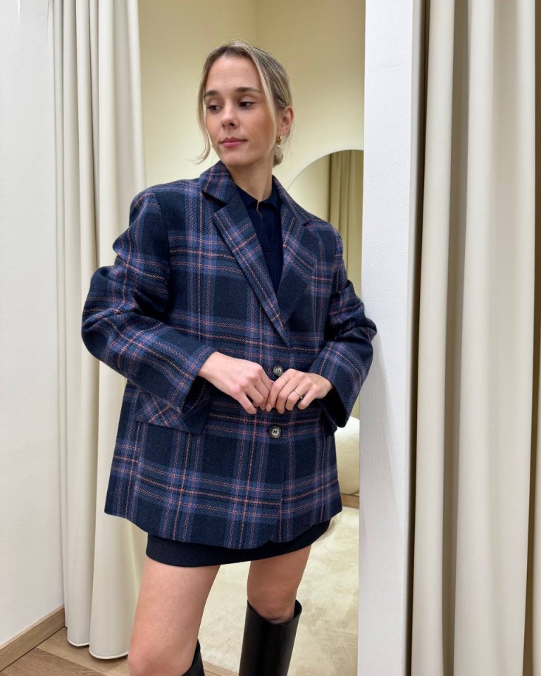 Giacca con lana check blu e rosa HaveOne Shop Online Giacca con lana check blu e rosa HaveOne