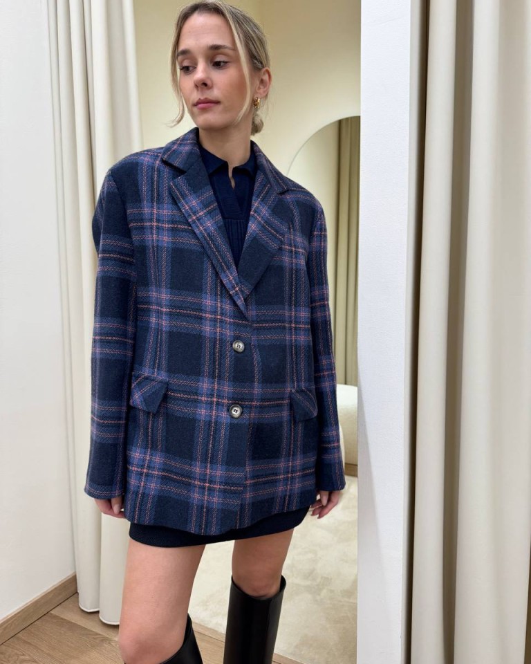 Giacca con lana check blu e rosa HaveOne Shop Online Giacca con lana check blu e rosa HaveOne