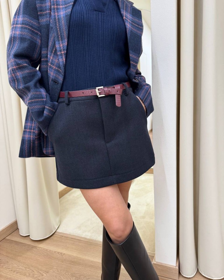 Minigonna blu con cintura cocco bordeaux HaveOne Shop Online Minigonna blu con cintura cocco bordeaux HaveOne