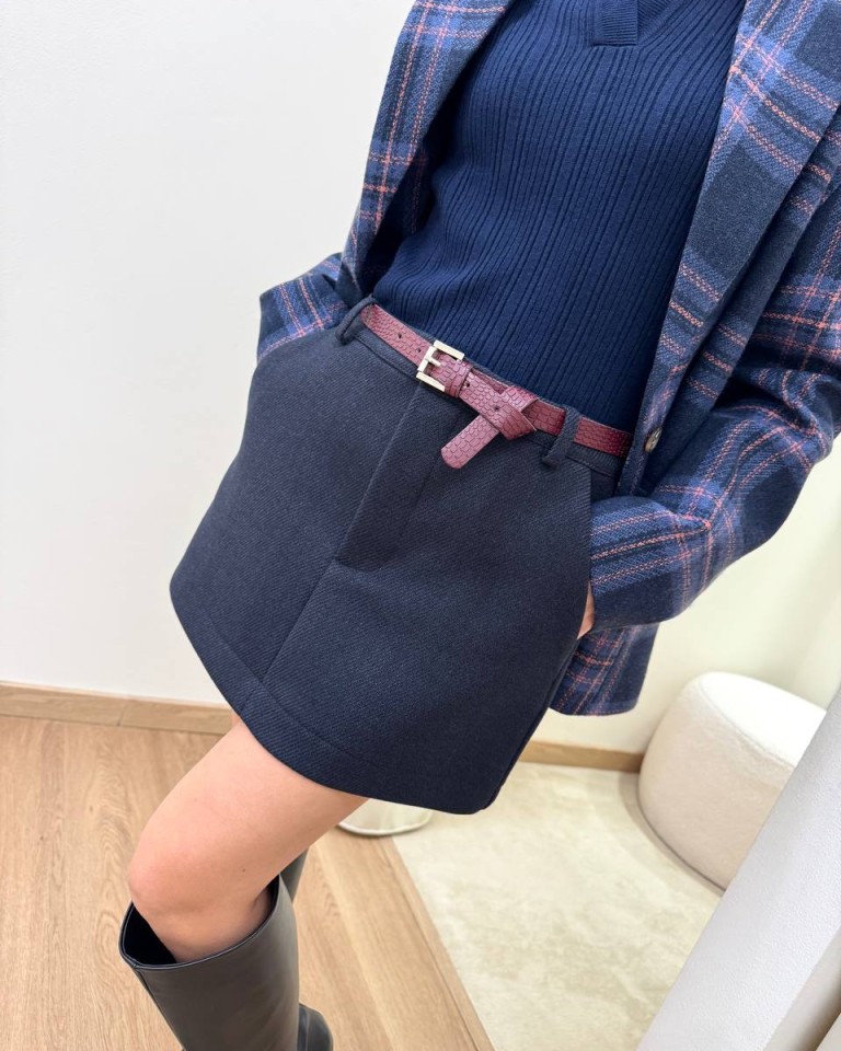 Minigonna blu con cintura cocco bordeaux HaveOne Shop Online Minigonna blu con cintura cocco bordeaux HaveOne