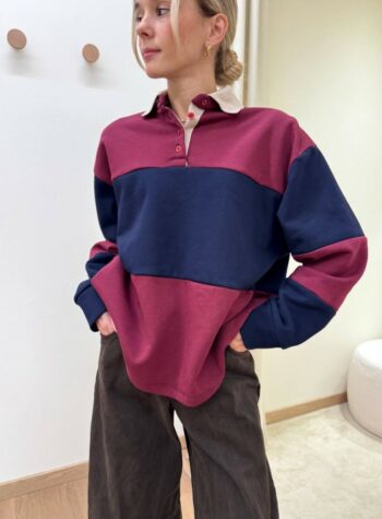 Shop Online Felpa polo bicolor blu e bordeaux Tensione In