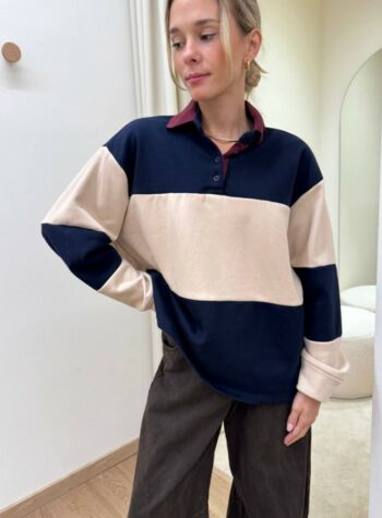 Shop Online Felpa polo bicolor blu e avorio Tensione In