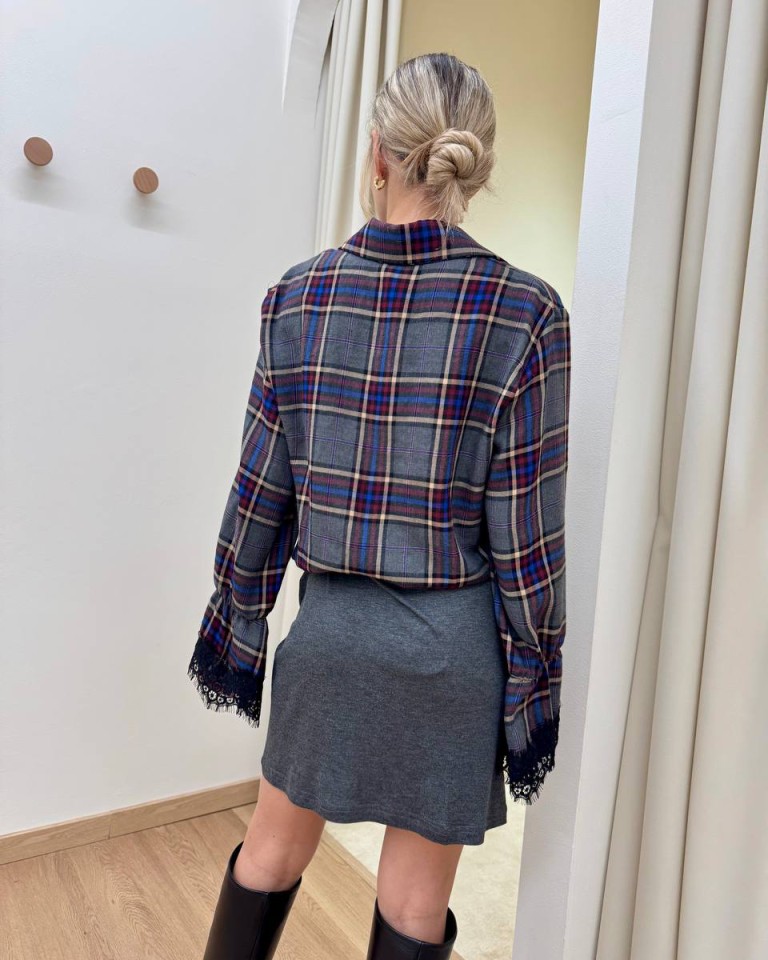 Vestito corto con nodo check grigio Tensione In Shop Online Vestito corto con nodo check grigio Tensione In