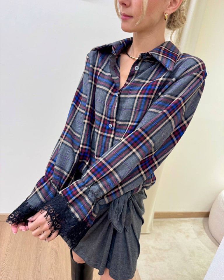 Vestito corto con nodo check grigio Tensione In Shop Online Vestito corto con nodo check grigio Tensione In
