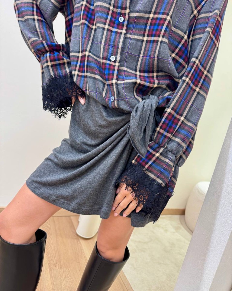 Vestito corto con nodo check grigio Tensione In Shop Online Vestito corto con nodo check grigio Tensione In