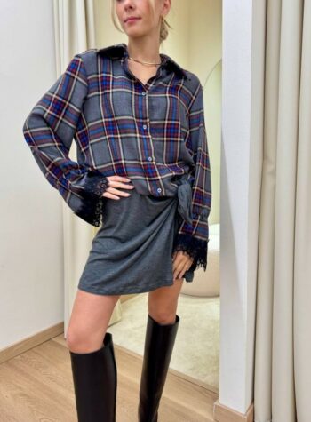 Shop Online Vestito corto con nodo check grigio Tensione In