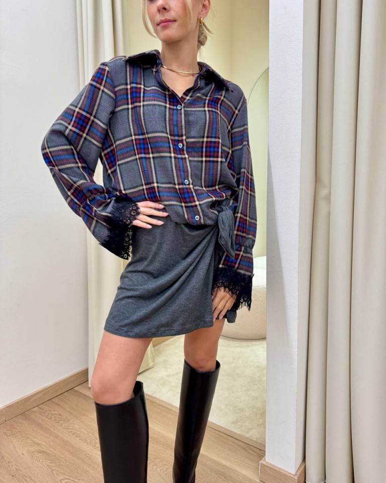 Vestito corto con nodo check grigio Tensione In Shop Online Vestito corto con nodo check grigio Tensione In