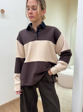 Shop Online Felpa polo bicolor moro e avorio Tensione In