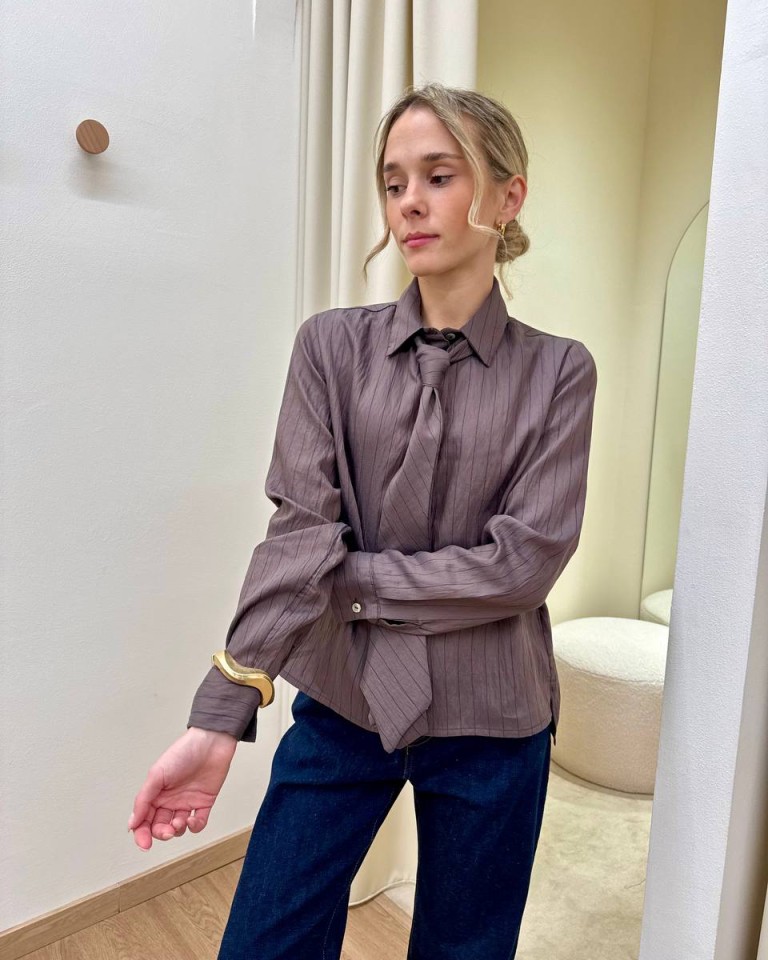 Camicia righe con cravatta moro e blu HaveOne Shop Online Camicia righe con cravatta moro e blu HaveOne