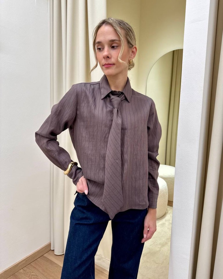 Camicia righe con cravatta moro e blu HaveOne Shop Online Camicia righe con cravatta moro e blu HaveOne