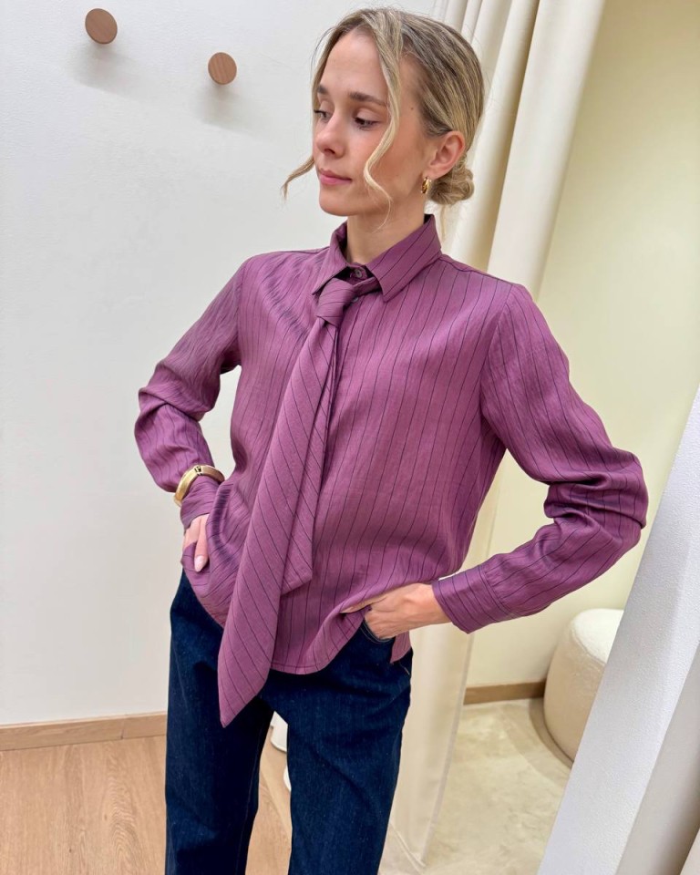 Camicia righe con cravatta prugna HaveOne Shop Online Camicia righe con cravatta prugna HaveOne