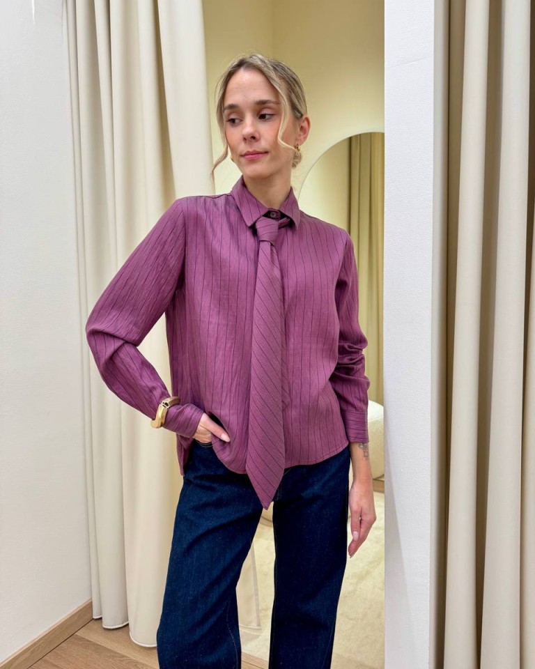 Camicia righe con cravatta prugna HaveOne Shop Online Camicia righe con cravatta prugna HaveOne