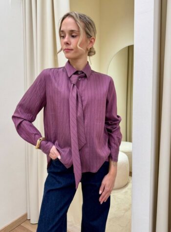 Shop Online Camicia righe con cravatta prugna HaveOne