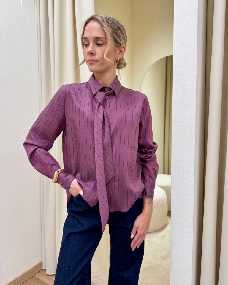 Camicia righe con cravatta prugna HaveOne Shop Online Camicia righe con cravatta prugna HaveOne