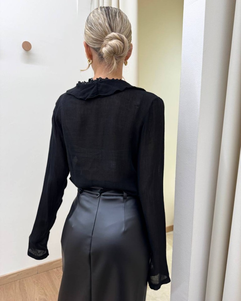 Blusa rouches fluida con lana nera HaveOne Shop Online Blusa rouches fluida con lana nera HaveOne