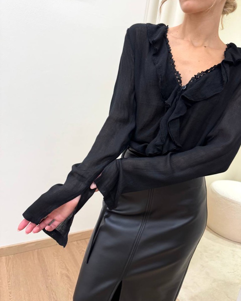 Blusa rouches fluida con lana nera HaveOne Shop Online Blusa rouches fluida con lana nera HaveOne