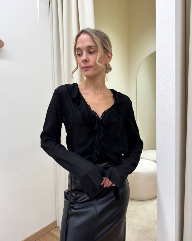 Blusa rouches fluida con lana nera HaveOne Shop Online Blusa rouches fluida con lana nera HaveOne