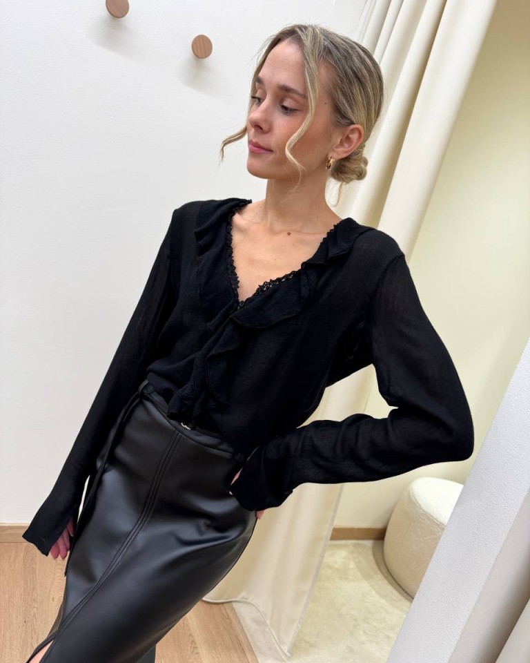 Blusa rouches fluida con lana nera HaveOne Shop Online Blusa rouches fluida con lana nera HaveOne