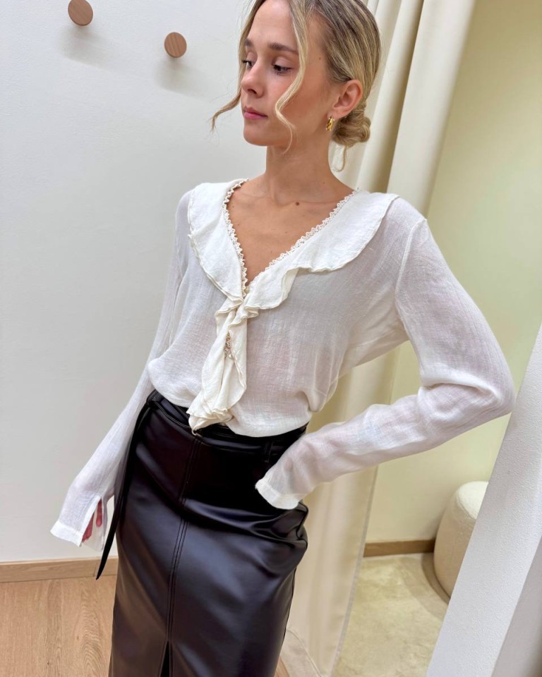 Blusa rouches fluida con lana burro HaveOne Shop Online Blusa rouches fluida con lana burro HaveOne
