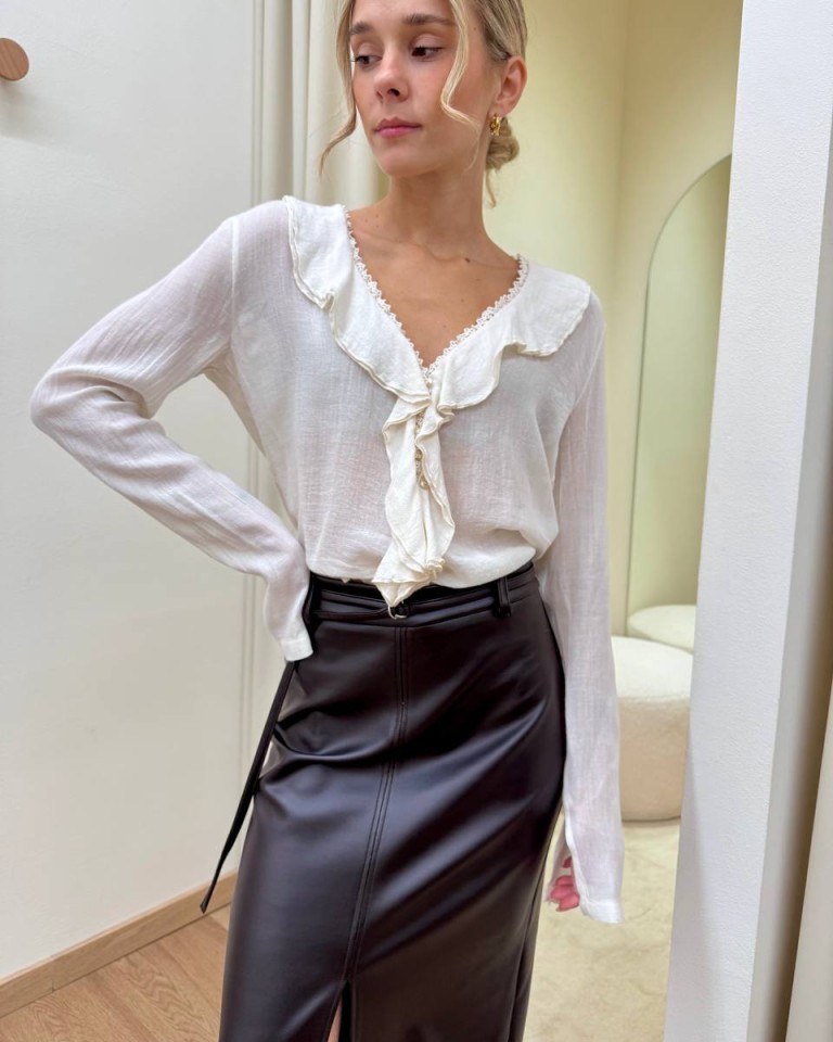 Blusa rouches fluida con lana burro HaveOne Shop Online Blusa rouches fluida con lana burro HaveOne