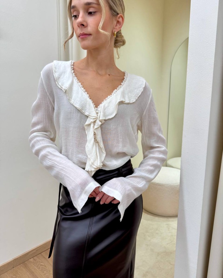 Blusa rouches fluida con lana burro HaveOne Shop Online Blusa rouches fluida con lana burro HaveOne