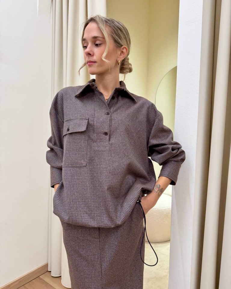 Blusa over con coulisse quadretti moro Vicolo Shop Online Blusa over con coulisse quadretti moro Vicolo