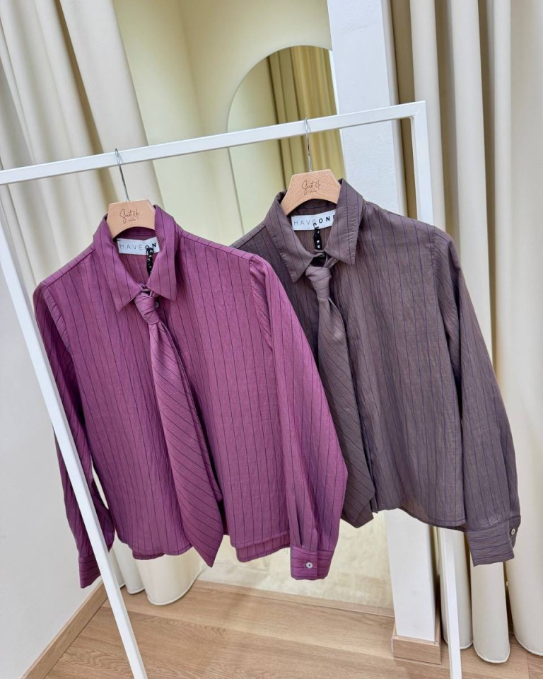 Camicia righe con cravatta moro e blu HaveOne Shop Online Camicia righe con cravatta moro e blu HaveOne