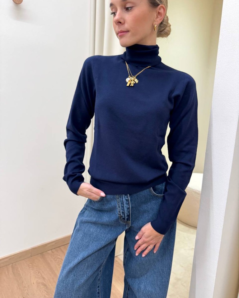 Dolcevita maglia rasata blu navy Kontatto Shop Online Dolcevita maglia rasata blu navy Kontatto
