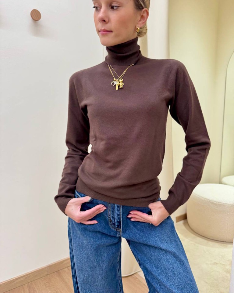 Dolcevita maglia rasata moka Kontatto Shop Online Dolcevita maglia rasata moka Kontatto