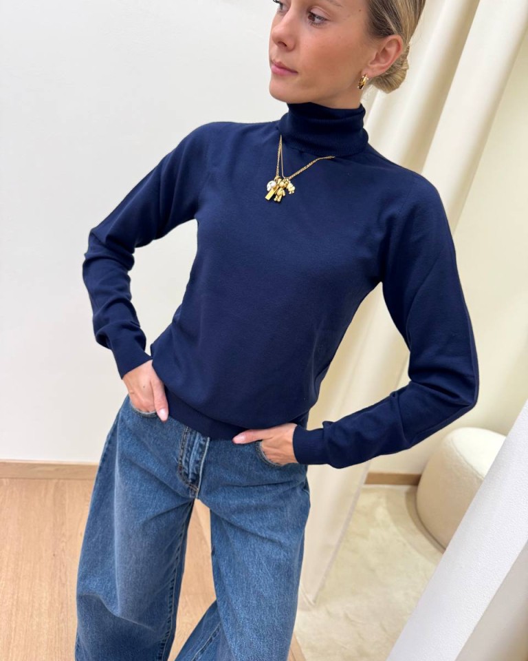 Dolcevita maglia rasata blu navy Kontatto Shop Online Dolcevita maglia rasata blu navy Kontatto