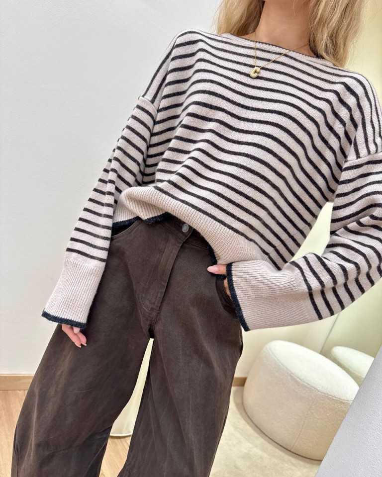 Maglione scatoletta righe sabbia e moro Souvenir Shop Online Maglione scatoletta righe sabbia e moro Souvenir