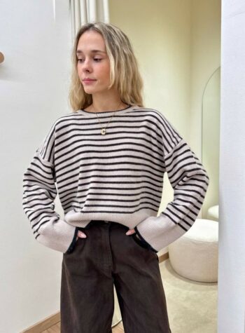 Shop Online Maglione scatoletta righe sabbia e moro Souvenir