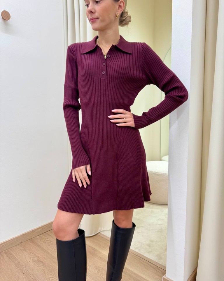 Vestito in maglia collo a polo bordeaux Mar De Margaritas Shop Online Vestito in maglia collo a polo bordeaux Mar De Margaritas
