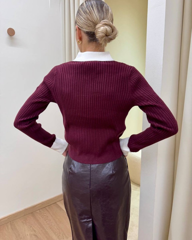 Cardigan collo e polsi a contrasto bordeaux Mar De Margaritas Shop Online Cardigan collo e polsi a contrasto bordeaux Mar De Margaritas