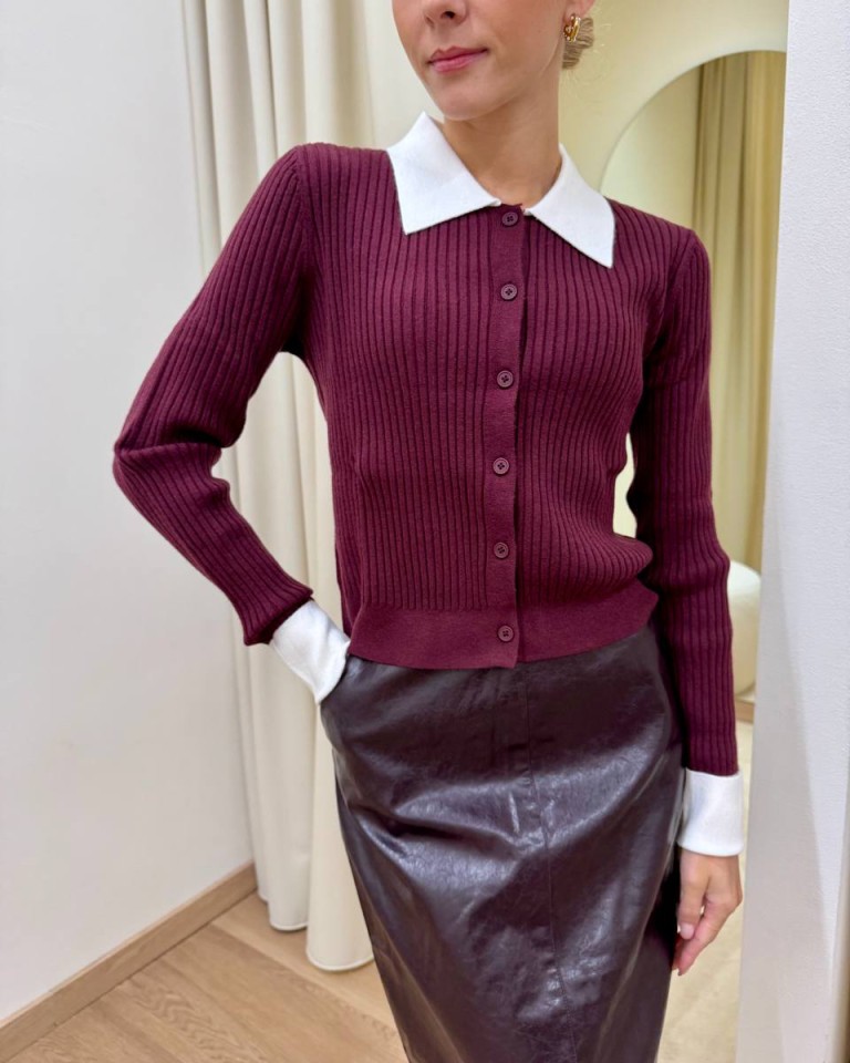 Cardigan collo e polsi a contrasto bordeaux Mar De Margaritas Shop Online Cardigan collo e polsi a contrasto bordeaux Mar De Margaritas