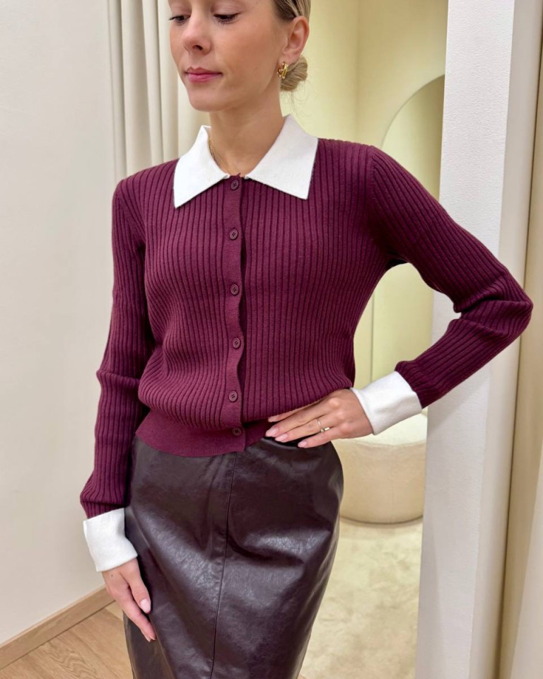 Cardigan collo e polsi a contrasto bordeaux Mar De Margaritas Shop Online Cardigan collo e polsi a contrasto bordeaux Mar De Margaritas