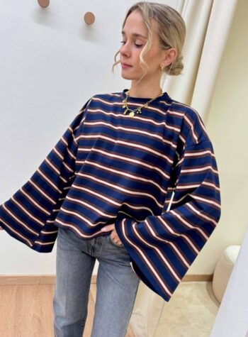 Shop Online Maglia maniche ampissime righe blu moro e beige Vicolo