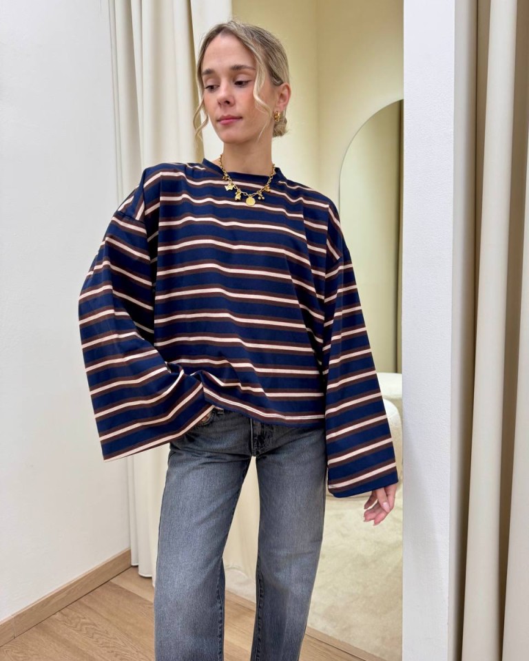 Maglia maniche ampissime righe blu moro e beige Vicolo Shop Online Maglia maniche ampissime righe blu moro e beige Vicolo