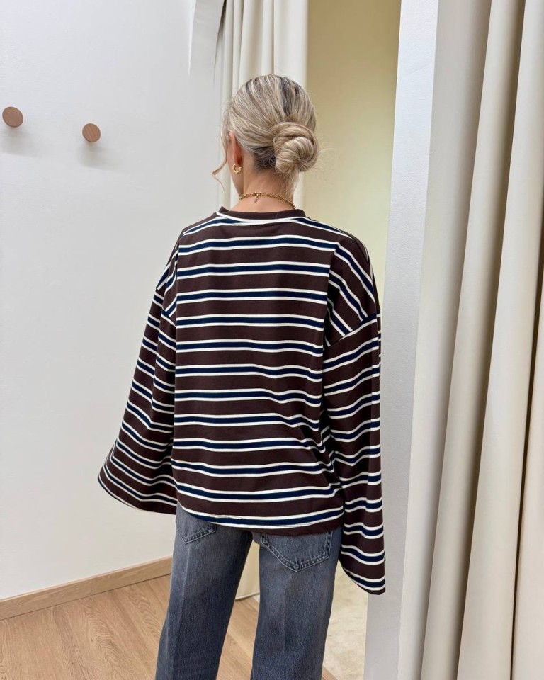 Maglia maniche ampissime righe moro panna e blu Vicolo Shop Online Maglia maniche ampissime righe moro panna e blu Vicolo
