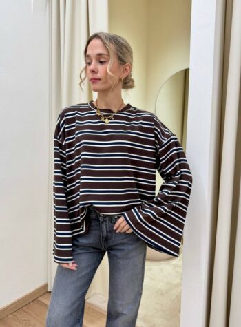 Shop Online Maglia maniche ampissime righe moro panna e blu Vicolo