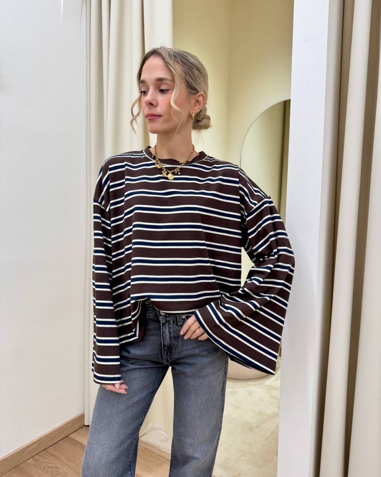 Maglia maniche ampissime righe moro panna e blu Vicolo Shop Online Maglia maniche ampissime righe moro panna e blu Vicolo
