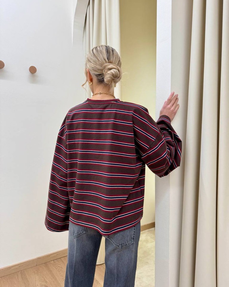 Maglia maniche ampissime righe moro bordeaux e blu Vicolo Shop Online Maglia maniche ampissime righe moro bordeaux e blu Vicolo