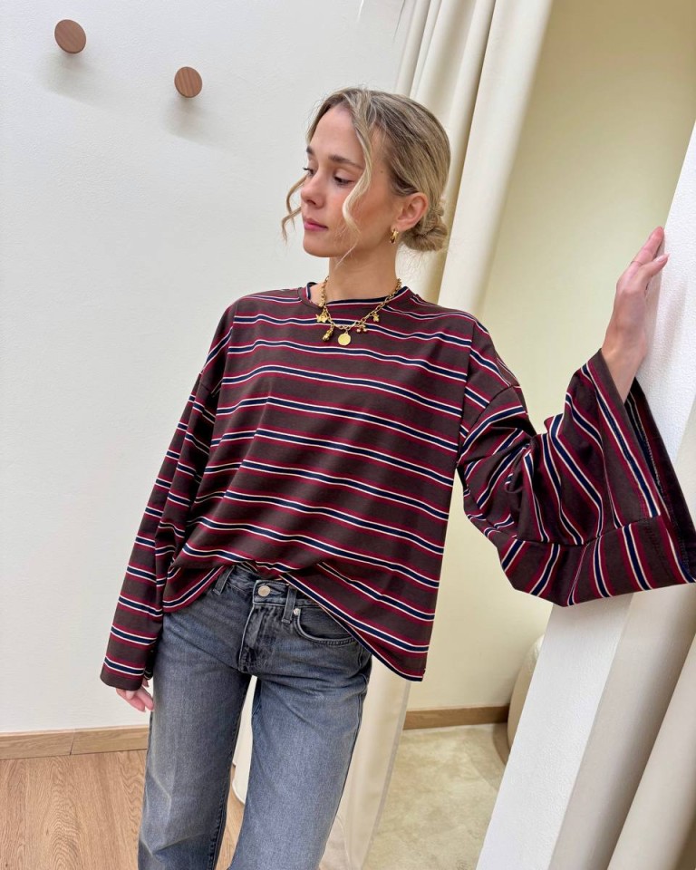 Maglia maniche ampissime righe moro bordeaux e blu Vicolo Shop Online Maglia maniche ampissime righe moro bordeaux e blu Vicolo