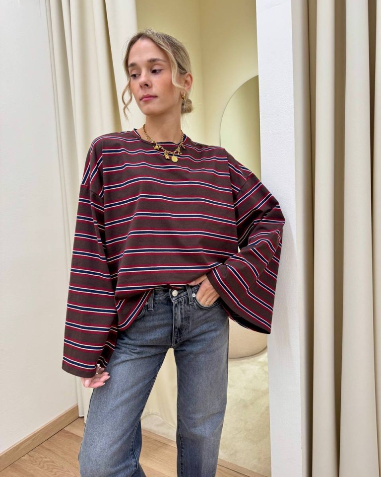 Maglia maniche ampissime righe moro bordeaux e blu Vicolo Shop Online Maglia maniche ampissime righe moro bordeaux e blu Vicolo