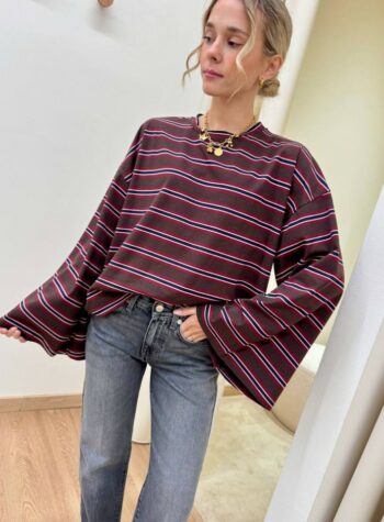 Shop Online Maglia maniche ampissime righe moro bordeaux e blu Vicolo