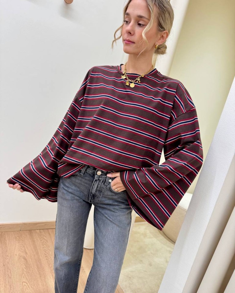 Maglia maniche ampissime righe moro bordeaux e blu Vicolo Shop Online Maglia maniche ampissime righe moro bordeaux e blu Vicolo