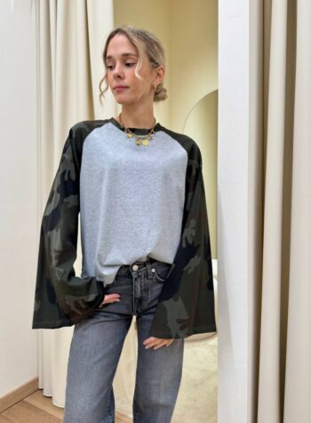 Shop Online Maglia bicolore manica ampia grigio e camouflage Vicolo
